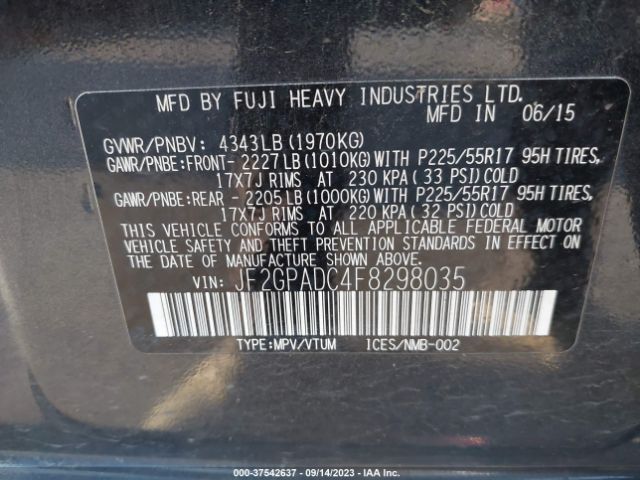 JF2GPADC4F8298035 Subaru Xv Crosstrek Premium