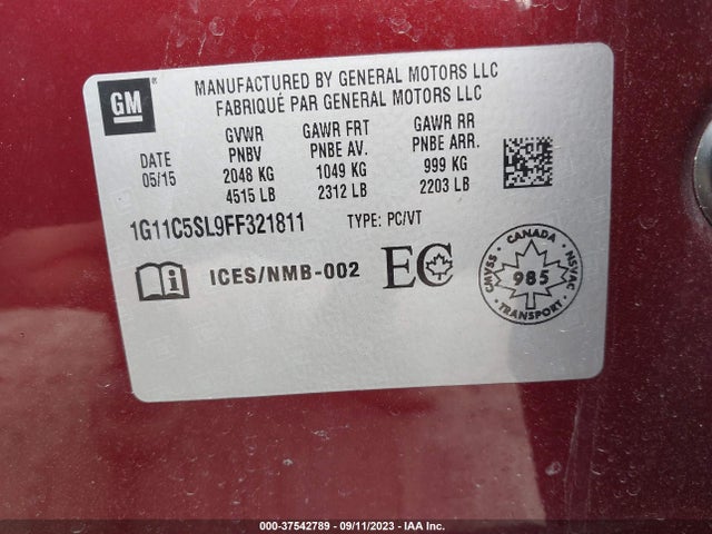 Chevrolet MALIBU LT 2015 1G11C5SL9FF321811 Image 15