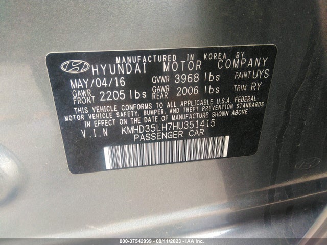 Продажа на аукционе авто 2017 Hyundai Elantra Gt, vin: KMHD35LH7HU351415, номер лота: 37542999