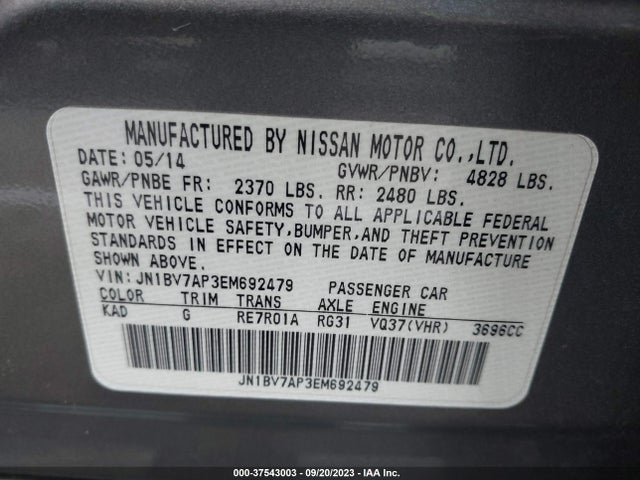 2014 INFINITI Q50 SPORT VIN: JN1BV7AP3EM692479