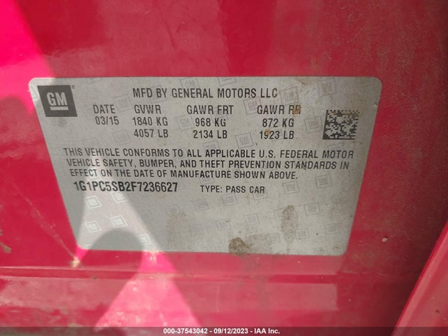 Chevrolet CRUZE LT 2015 1G1PC5SB2F7236627 Image 9