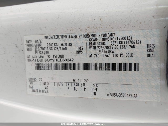 2017 Ford F-550, VIN: 1FDUF5GY9HED60242