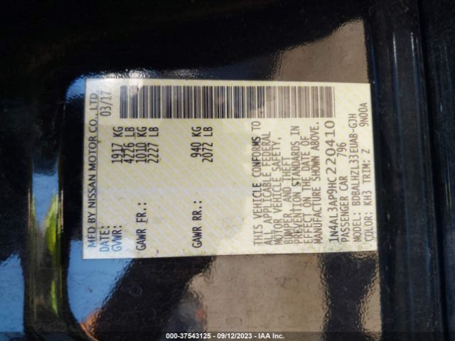1N4AL3AP9HC220410 Nissan Altima 2.5 Sr