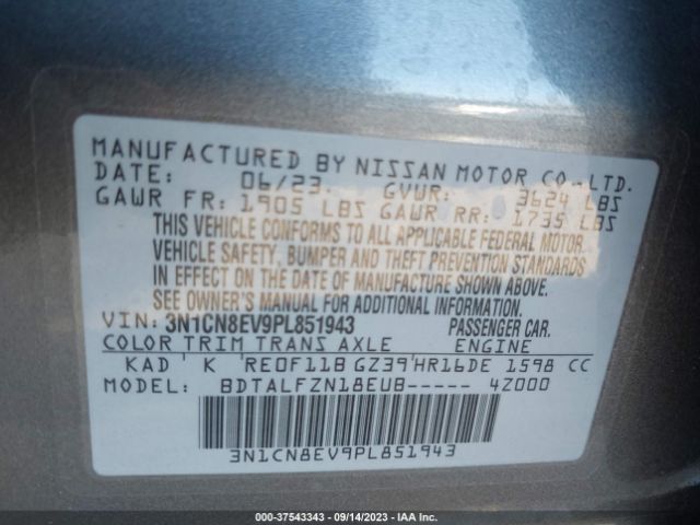 3N1CN8EV9PL851943 Nissan VERSA SV