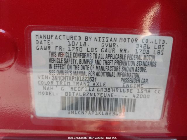 3N1CN7AP1KL823631 Nissan Versa Sedan Sv