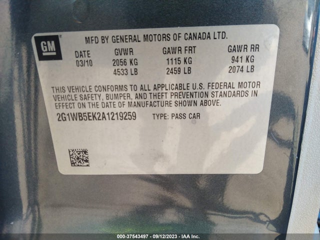 2010 CHEVROLET IMPALA LT VIN: 2G1WB5EK2A1219259