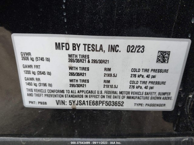 Tesla Model S Plaid 2023 5YJSA1E68PF503652 Image 9