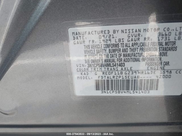 3N1CP5BV4ML541403 Nissan Kicks S Xtronic Cvt