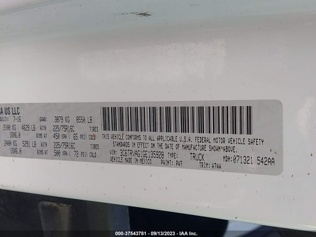 3C6TRVAG1GE135928 RAM Promaster Cargo Van