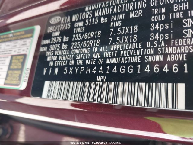 5XYPH4A14GG146461 KIA SORENTO EX