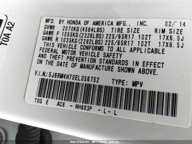 Honda Cr-v Ex-l 2014 5J6RM4H70EL056752 Image 9