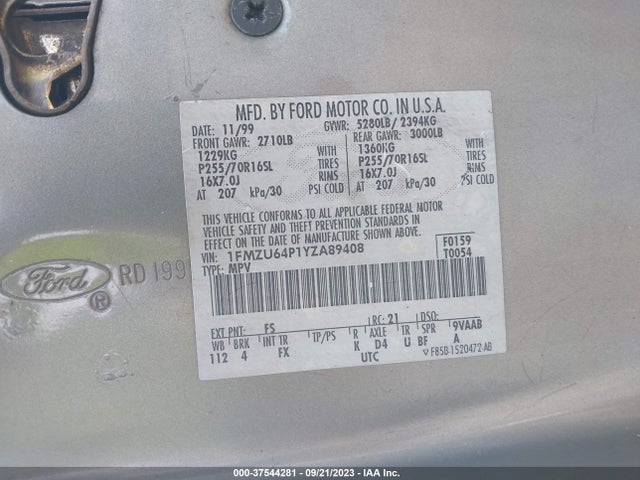 2000 FORD EXPLORER 1FMZU64P1YZA89408 Photo 8