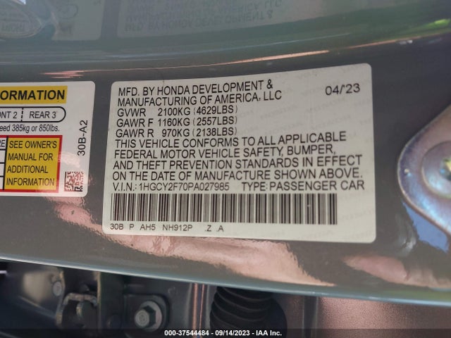 2023 HONDA ACCORD HYBRID SPORT-L VIN: 1HGCY2F70PA027985