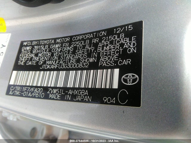 Toyota Prius Four 2016 JTDKARFU3G3000832 Image 9