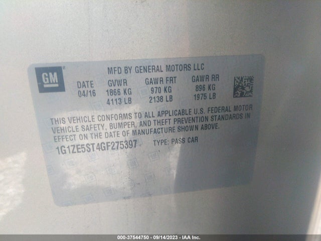Chevrolet MALIBU 1LT 2016 1G1ZE5ST4GF275397 Image 9