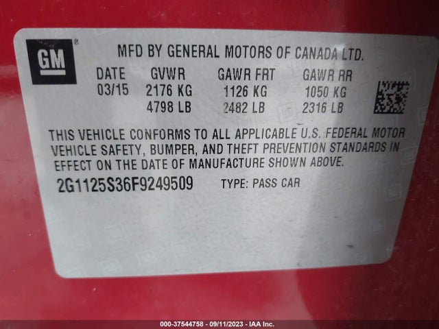 Chevrolet IMPALA LT 2015 2G1125S36F9249509 Image 9