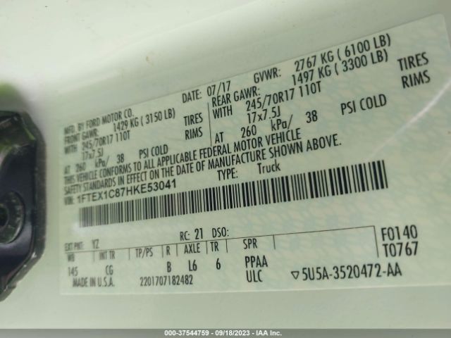 1FTEX1C87HKE53041 Ford F-150 Xl/xlt