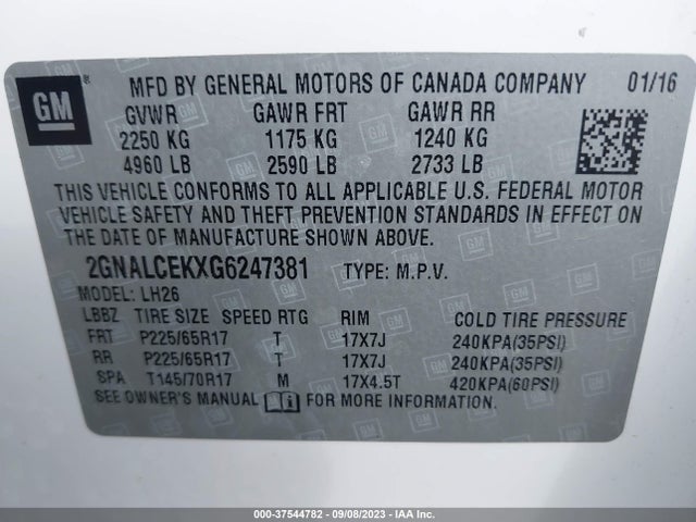Chevrolet EQUINOX LT 2016 2GNALCEKXG6247381 Image 9