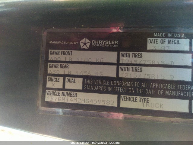 1987 DODGE DAKOTA 1B7GN14M2HS459582 Photo 8