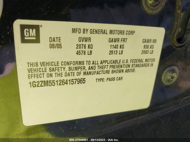 2006 PONTIAC G6 GTP VIN: 1G2ZM551264157965