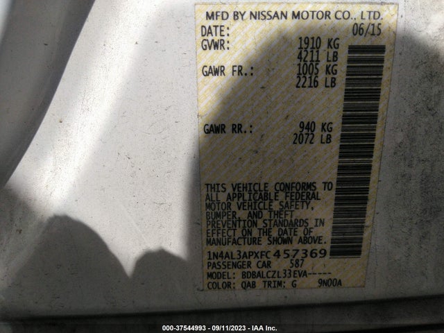 Nissan Altima 2.5 S 2015 1N4AL3APXFC457369 Image 9