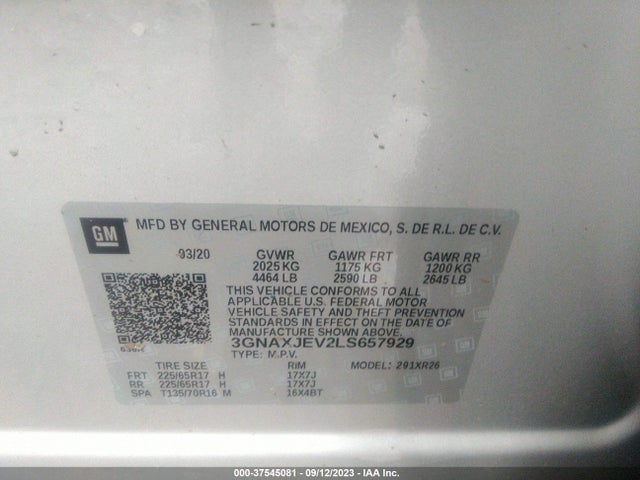 Chevrolet EQUINOX LT 2020 3GNAXJEV2LS657929 Image 9