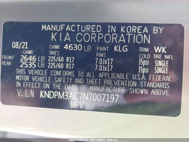 KNDPM3AC7N7007197 KIA Sportage Lx