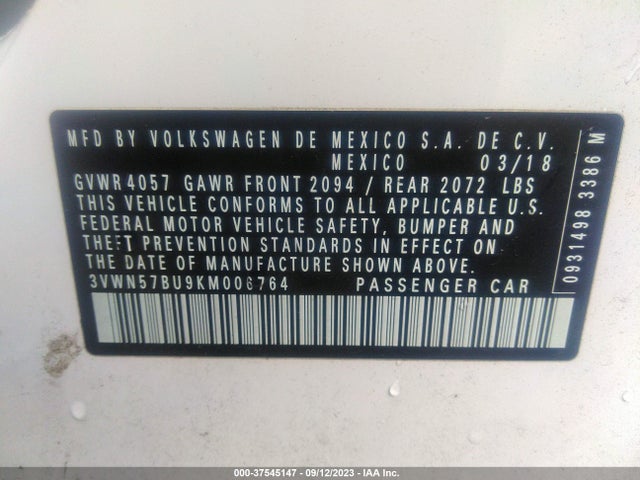 3VWN57BU9KM006764 Volkswagen JETTA S