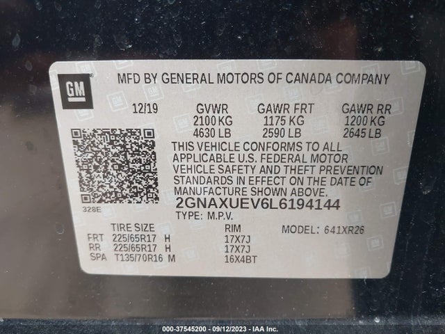 Chevrolet EQUINOX LT 2020 2GNAXUEV6L6194144 Image 9