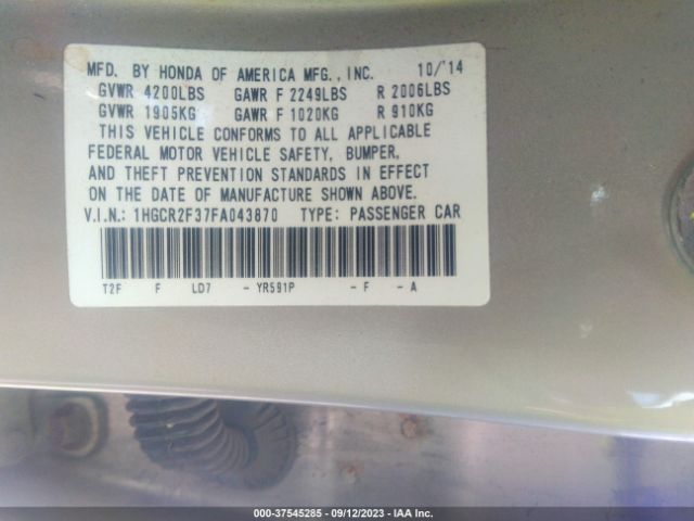1HGCR2F37FA043870 Honda Accord Sedan Lx