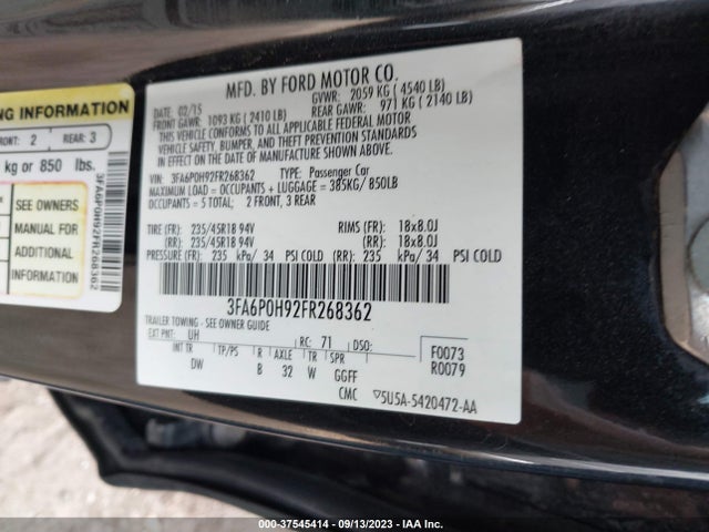 Ford FUSION SE 2015 3FA6P0H92FR268362 Image 9