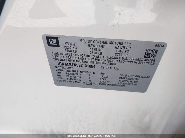 Chevrolet EQUINOX 1LT 2014 1GNALBEK5EZ131064 Image 9