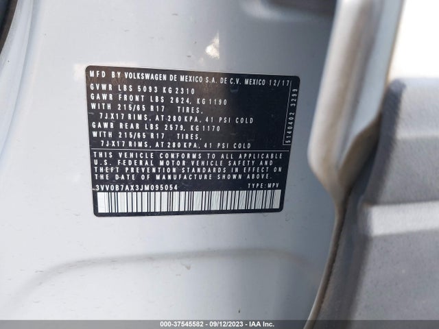 3VV0B7AX3JM095054 Volkswagen TIGUAN S