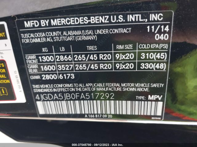 4JGDA5JB0FA517292 Mercedes-Benz M-class Ml 350