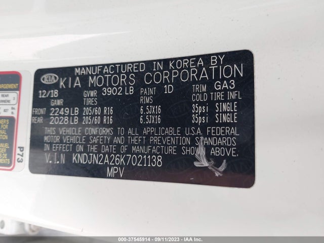 KIA g gdi 2019 KNDJN2A26K7021138 Image 28