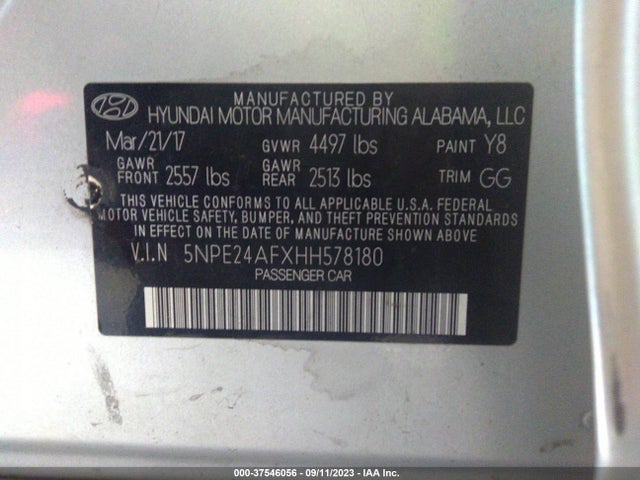 Hyundai Sonata 2.4l 2017 5NPE24AFXHH578180 Image 9