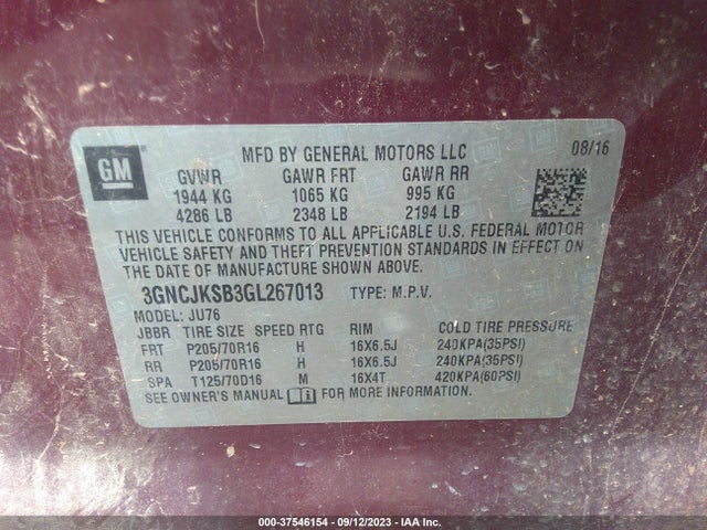 Chevrolet TRAX LS 2016 3GNCJKSB3GL267013 Image 9