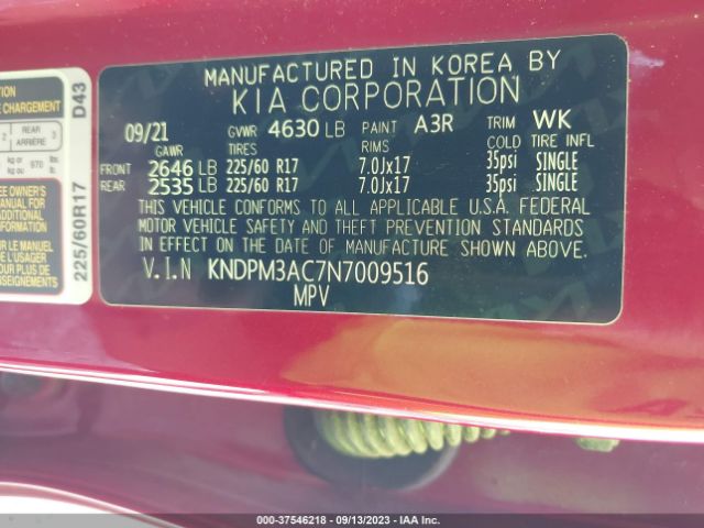 KNDPM3AC7N7009516 KIA Sportage Lx