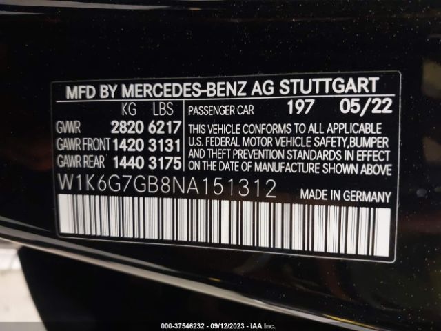 W1K6G7GB8NA151312 Mercedes-Benz S-class S 580
