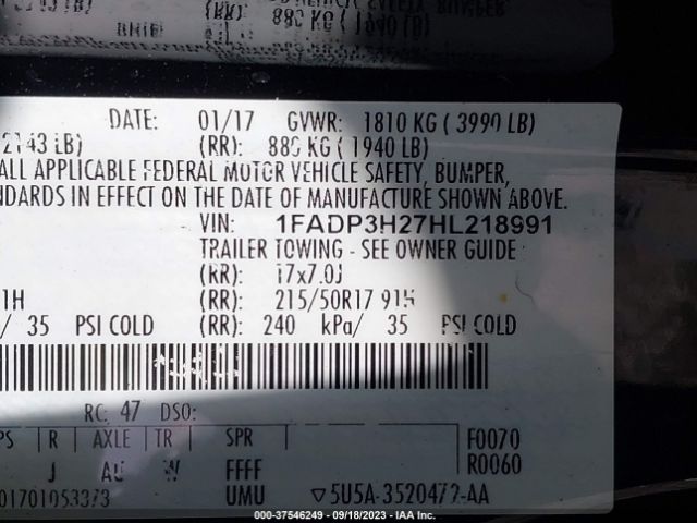 1FADP3H27HL218991 Ford FOCUS SEL