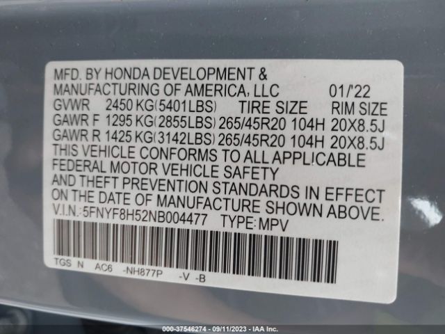 5FNYF8H52NB004477 Honda Passport Awd Ex-l