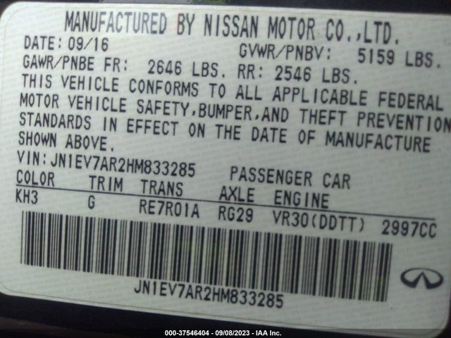 JN1EV7AR2HM833285 Infiniti Q50 3.0t Premium