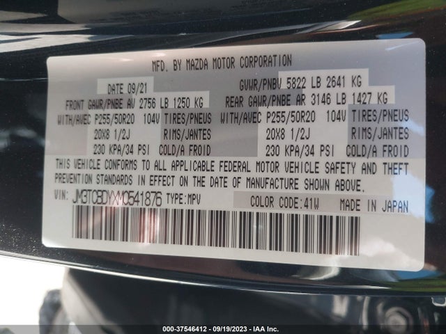 Mazda Cx-9 Grand Touring 2021 JM3TCBDYXM0541876 Image 9