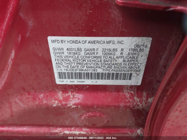 19UDE2F39KA011383 Acura Ilx Standard