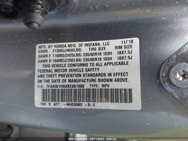 Honda Cr-v Ex-l 2019 7FARW1H8XKE001980 Image 9