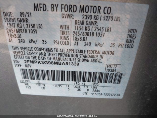 2FMPK3G98MBA51339 Ford EDGE SE
