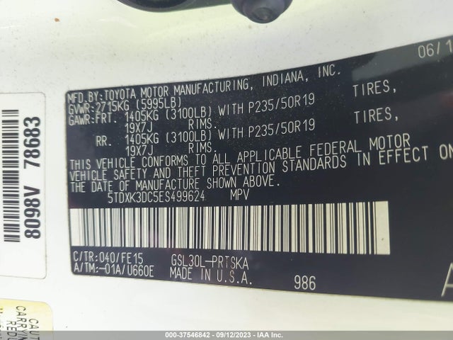 Toyota SIENNA SE 2014 5TDXK3DC5ES499624 Image 9