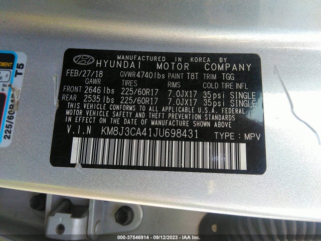 Hyundai TUCSON SEL 2018 KM8J3CA41JU698431 Image 9