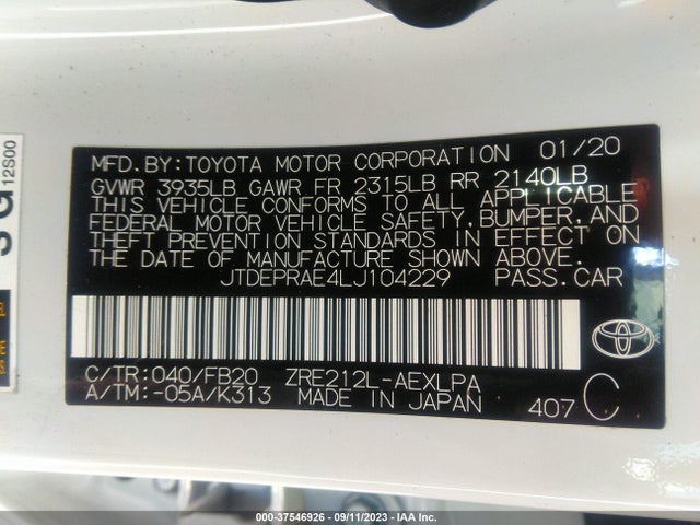 Toyota COROLLA LE 2020 JTDEPRAE4LJ104229 Image 9