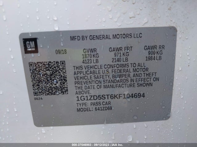 Chevrolet MALIBU LT 2019 1G1ZD5ST6KF104694 Image 9